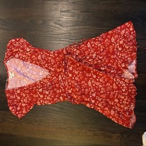 Burnt orange floral wrap dress